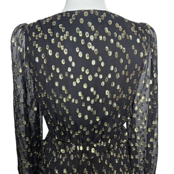 A loves A Silk Metallic Gold Black Long Sleeve Babydoll Layered Dress Size Small - Picture 10 of 12